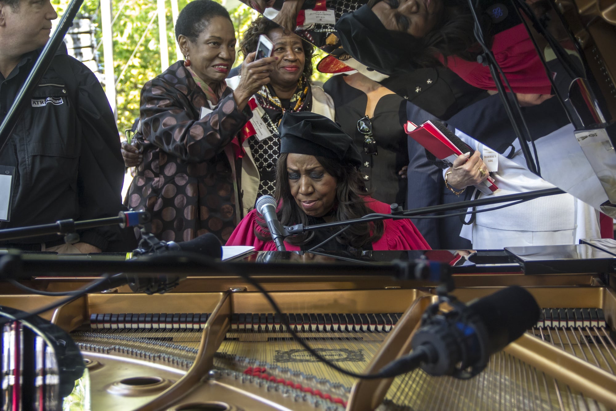 Aretha L. Frankin performs a musical piece during the 2014 Commencement Morning Exercises, where she would receive and honorary degree.