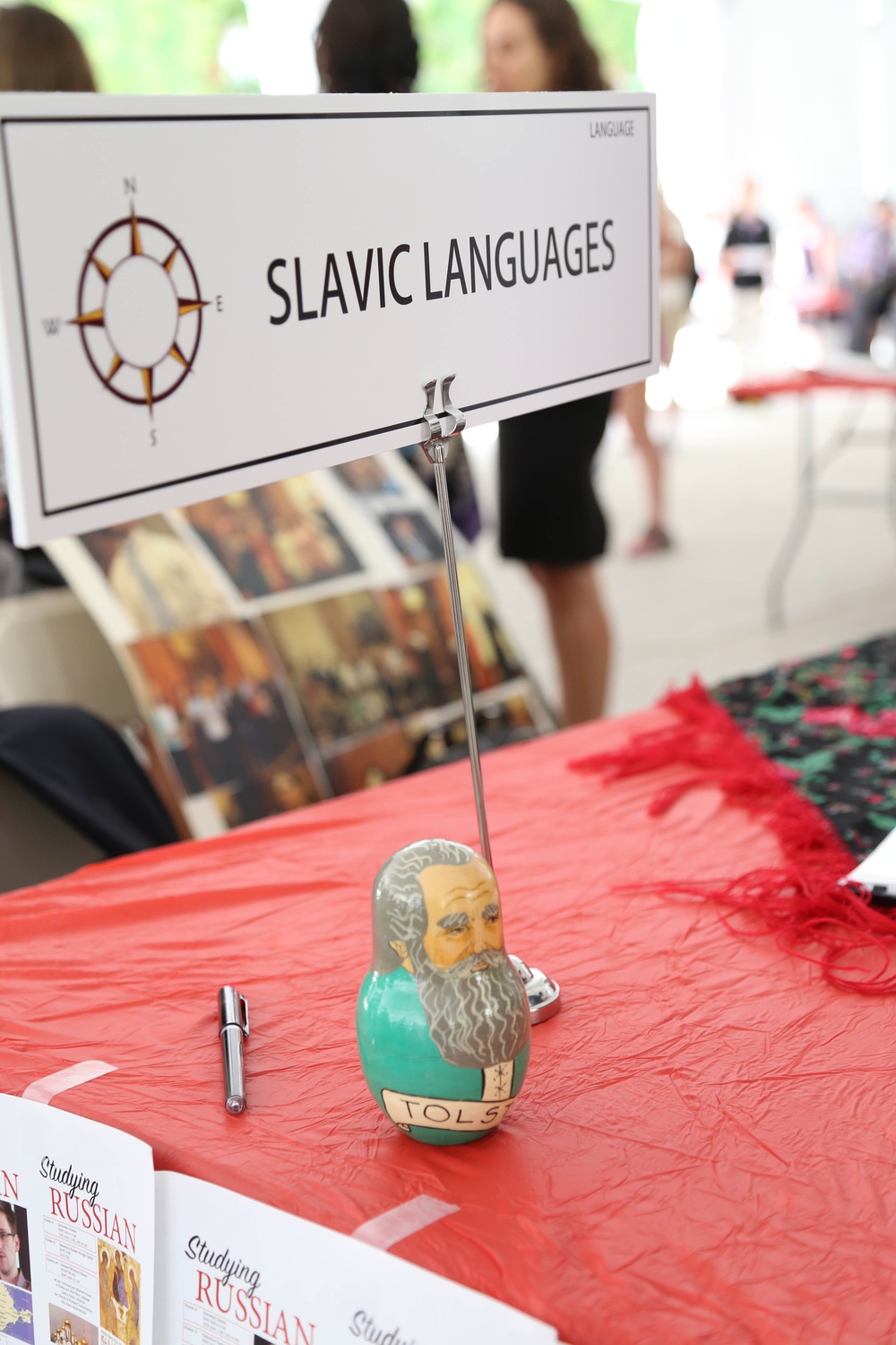 A Russian nesting doll rests on the table for the Department of Slavic Languages and Literatures at the Academic Fair in the Science Center Plaza on Friday.