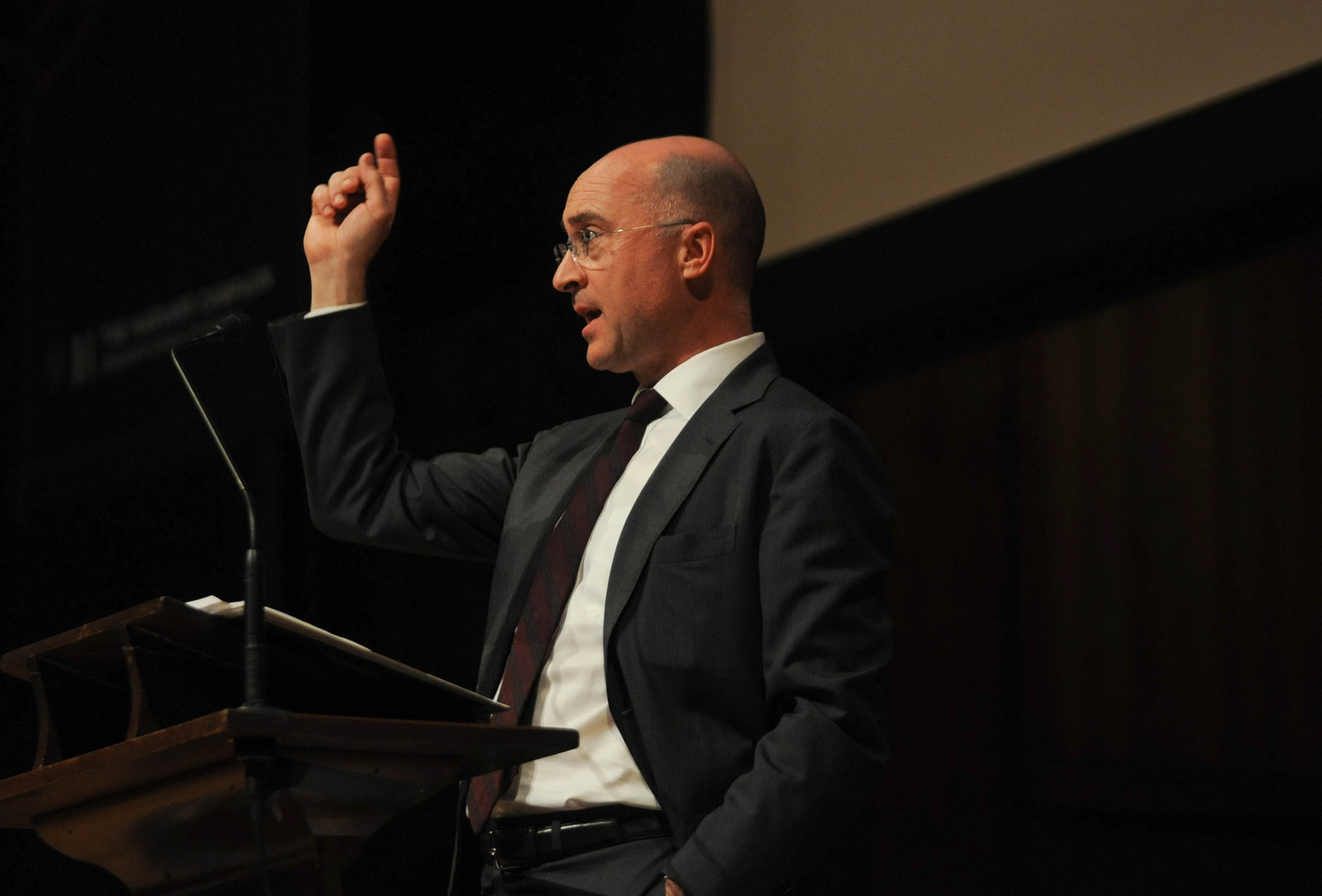 Phil Harrison, president and CEO of global design firm Perkins+Will, speaks in Sanders Theatre alongside other affiliates of the Graduate School of Design. The speech kicked off the weekend "Grounded Visionaries" event, as well as the campaign for the GSD. 