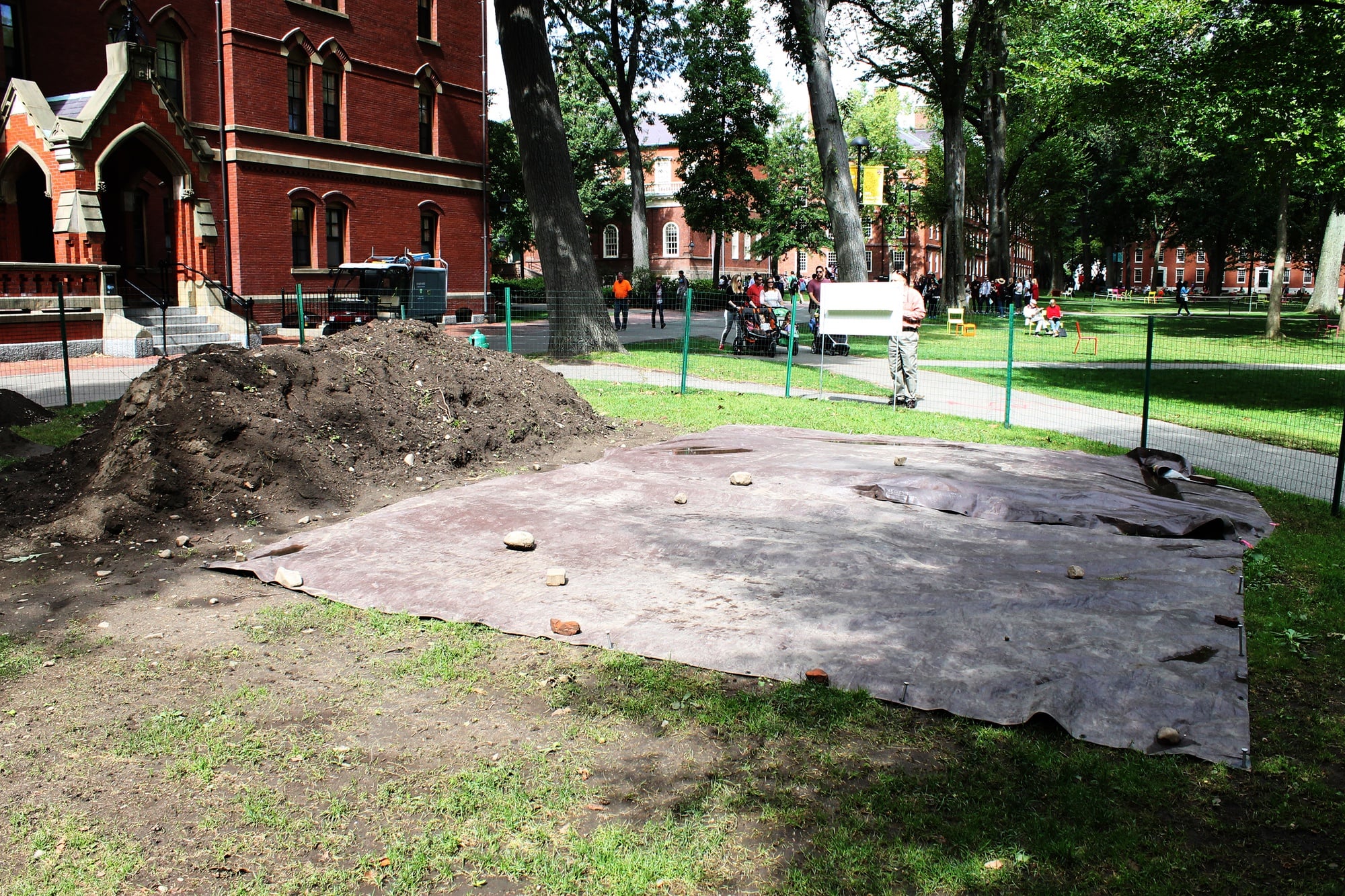 Harvard archaeologists begin the 4th excavation season in front of Matthews Hall, which also belonged to the Indian College in the 17th Century. 