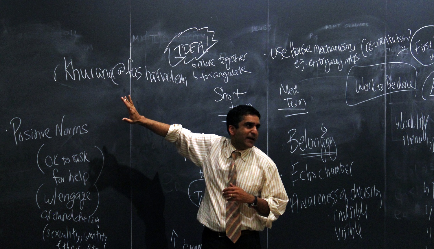 Rakesh Khurana, Dean of Harvard College, speaks mental health resources at the Peer Leadership Kickoff, which composed of wellness peer counselors, peer educators, and tutors in Fong Auditorium on Monday.