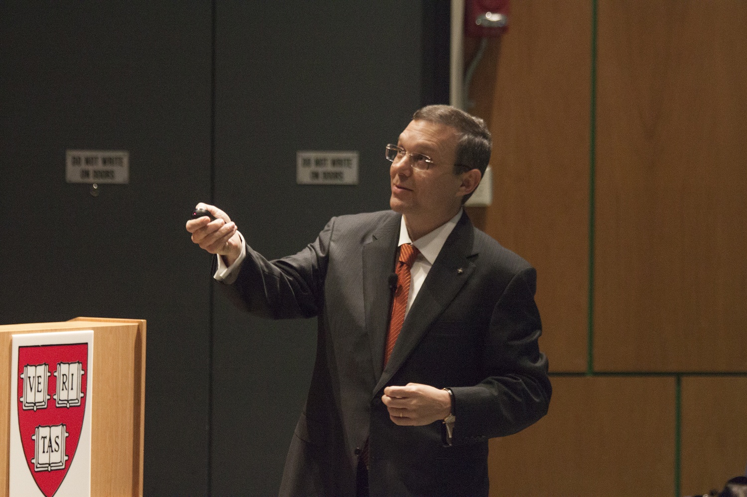 Dr. Abraham A. Loeb, the chair of the Harvard Astronomy department, describes the possibility of discovering extraterrestrial life on Tuesday evening in the Science Center.