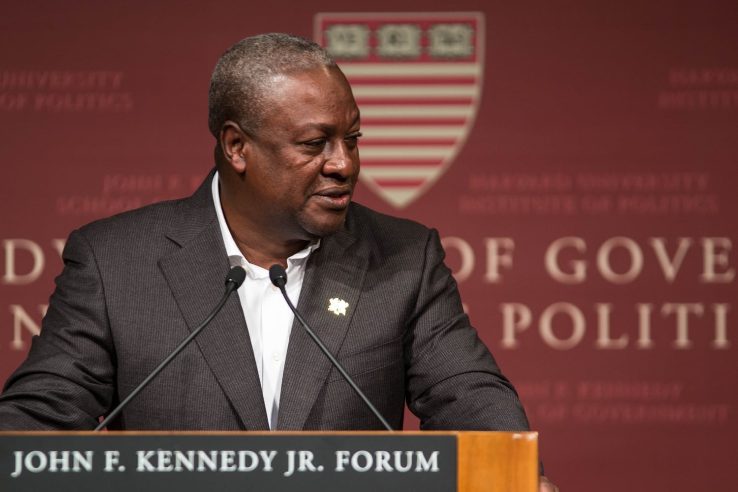 John Dramani Mahama, president of the Republic of Ghana, gives a public address at the Institute of Politics on Friday afternoon. Speaking of past political changes and present economic development, Mahama touched upon domestic policy as well as international ties.