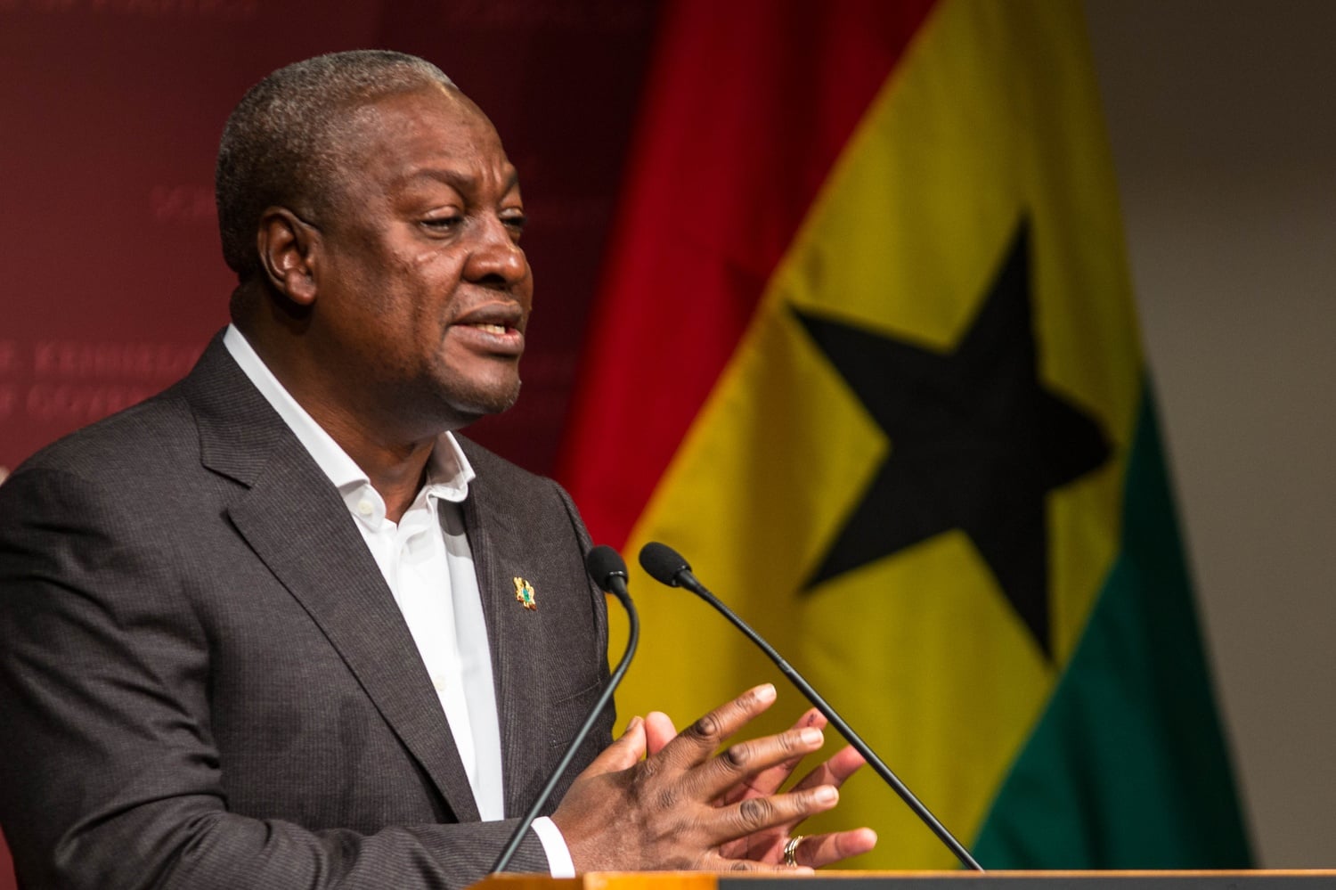 John Dramani Mahama, president of the Republic of Ghana, gives a public address at the Institute of Politics on Friday afternoon. Speaking of past political changes and present economic development, Mahama touched upon domestic policy as well as international ties.