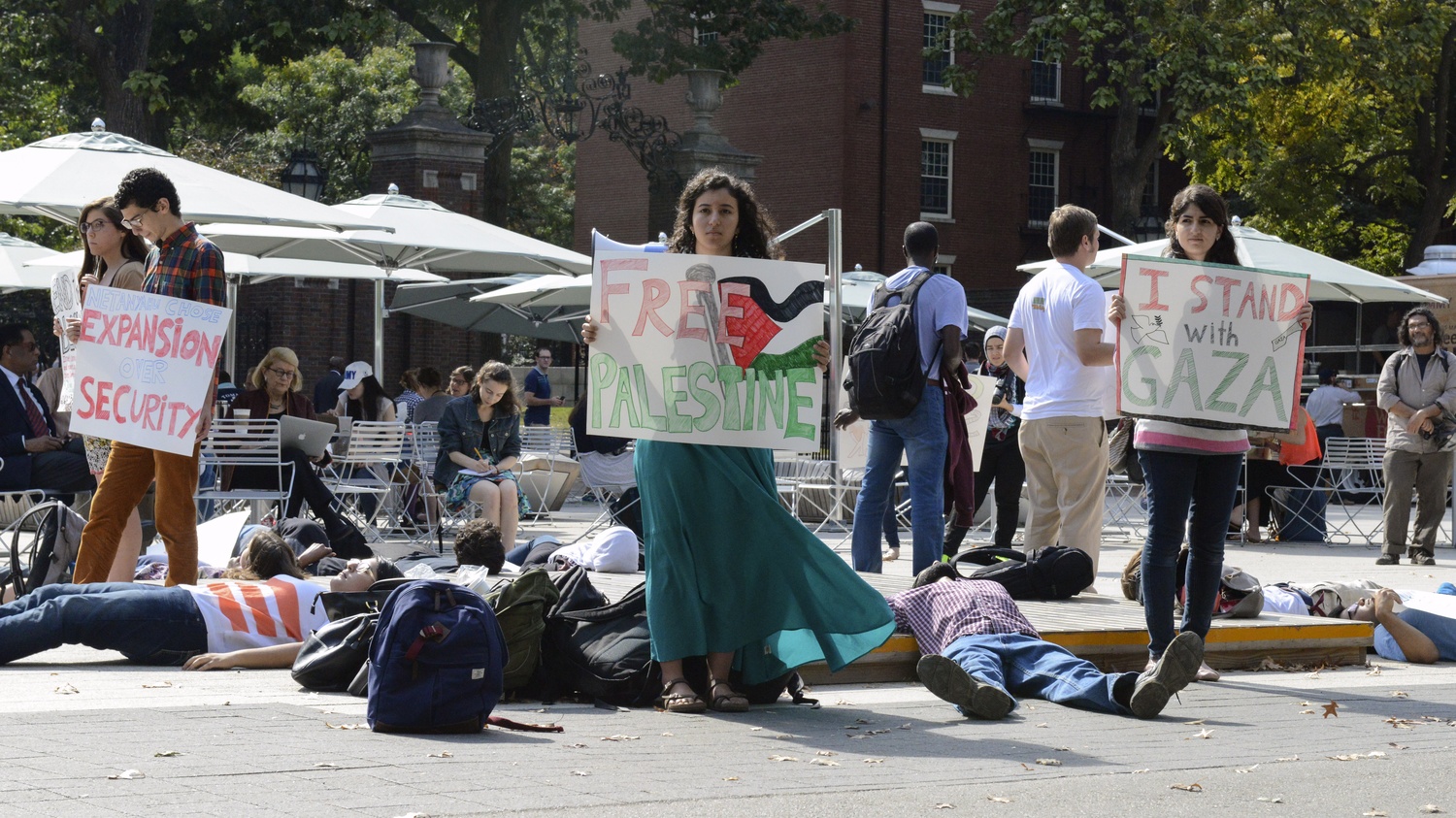 The Palestine Solidarity Committee raises awareness about the loss of Palestinian lives in Gaza on Monday in the Science Center Plaza.