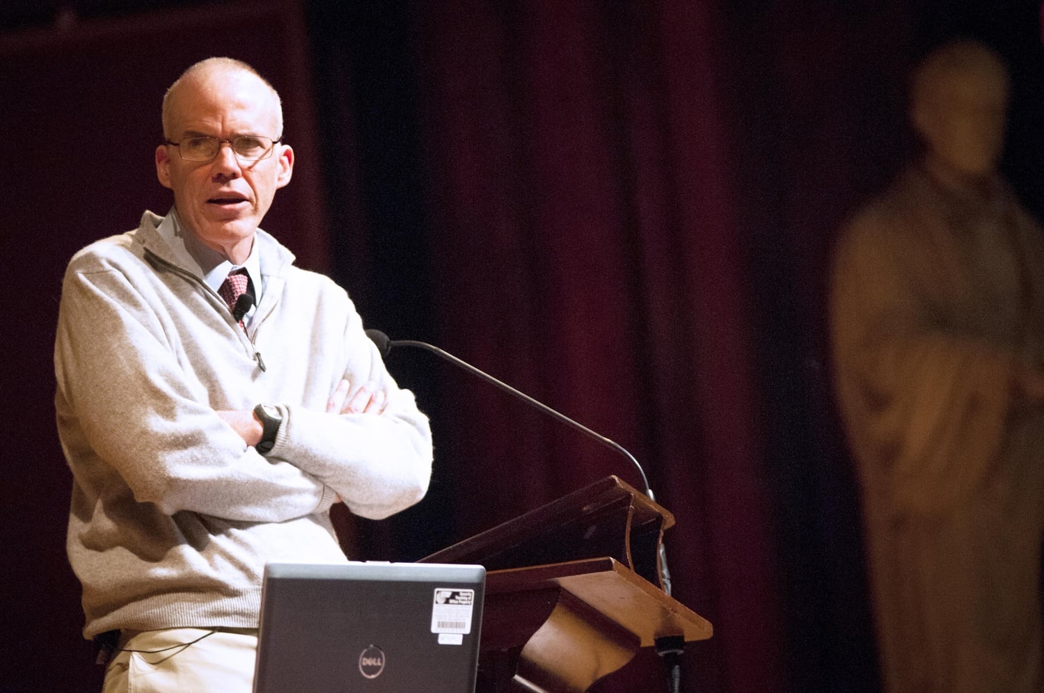 William E. McKibben '82, environmentalist and author, conducts a lecture on climate change and fossil fuel divestment at Sanders Theatre on September 17, 2013.