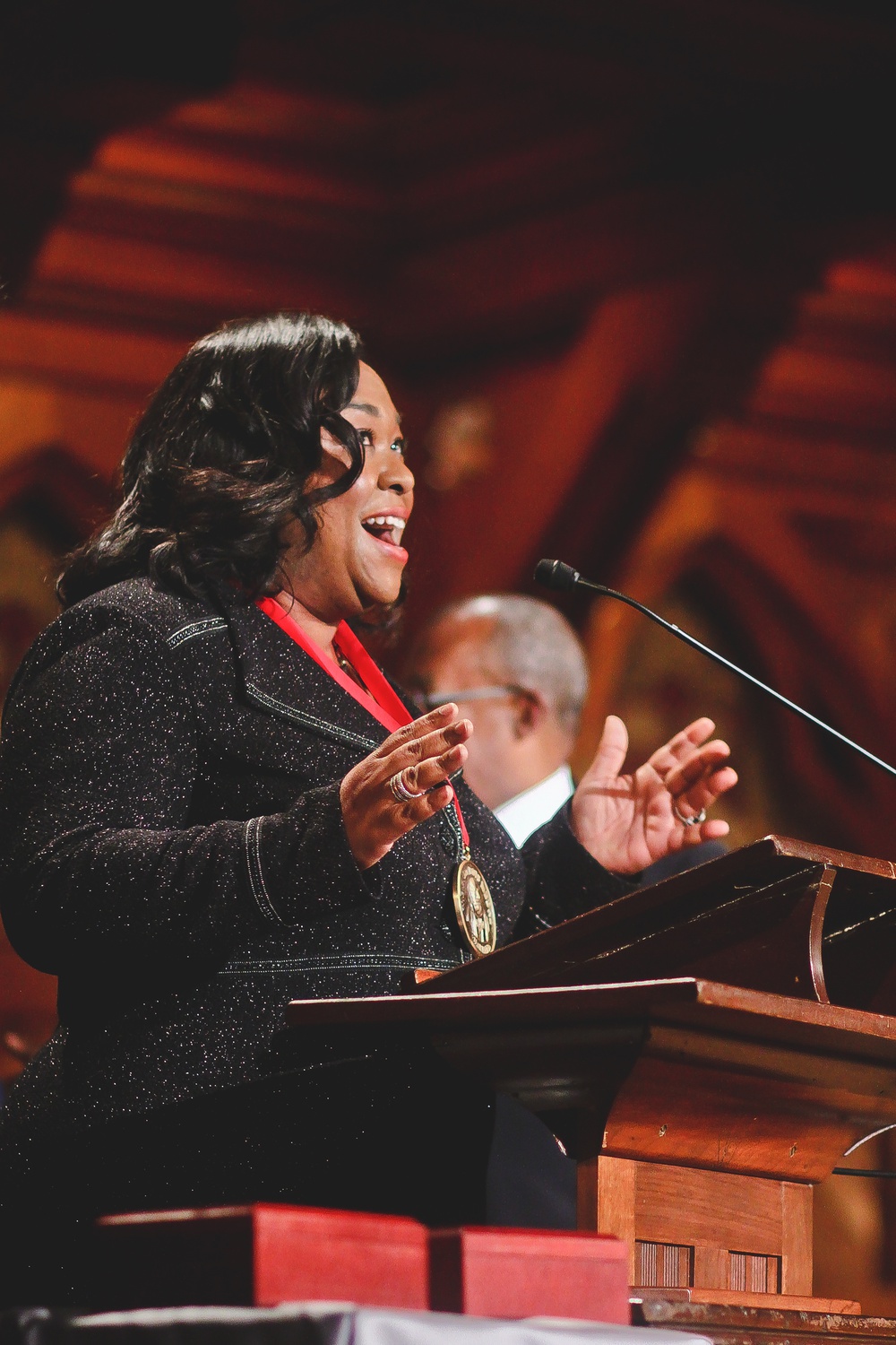 Shonda Rhimes, creator of the popular TV shows Grey's Anatomy and Scandal, accepts a W.E.B. Du Bois medal on Tuesday afternoon.