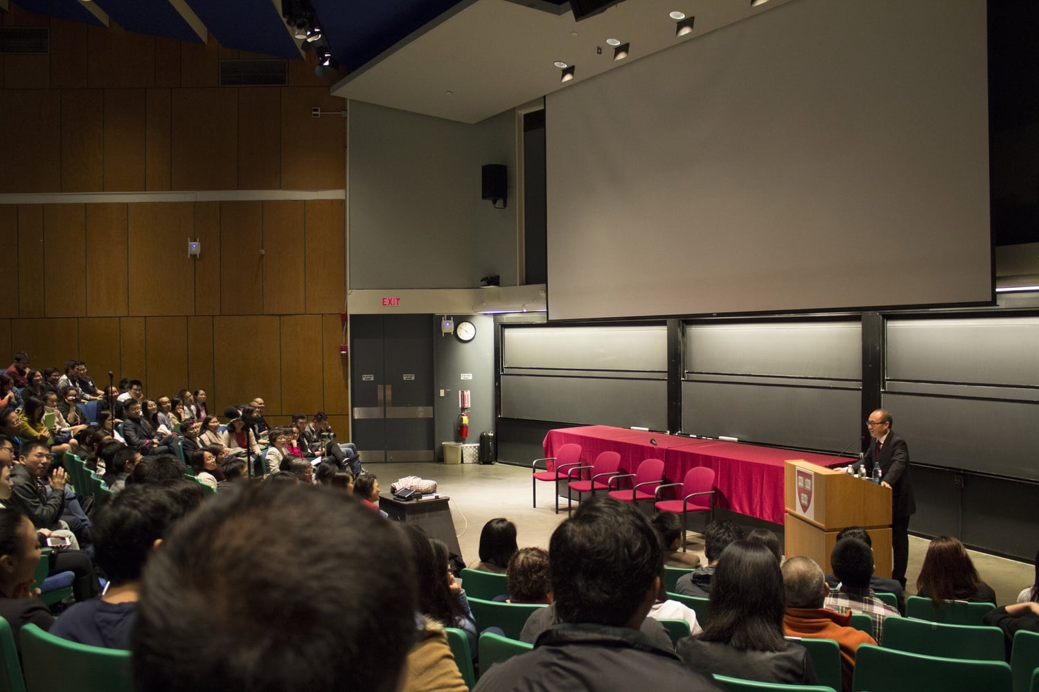 Philanthropist Pan Shiyi speaks about his scholarship donation and the importance of education in the Science Center on Wednesday. Shiyi and his wife Zhang Xin started the SOHO Scholarship foundation, aimed at bringing Chinese students to elite universities.