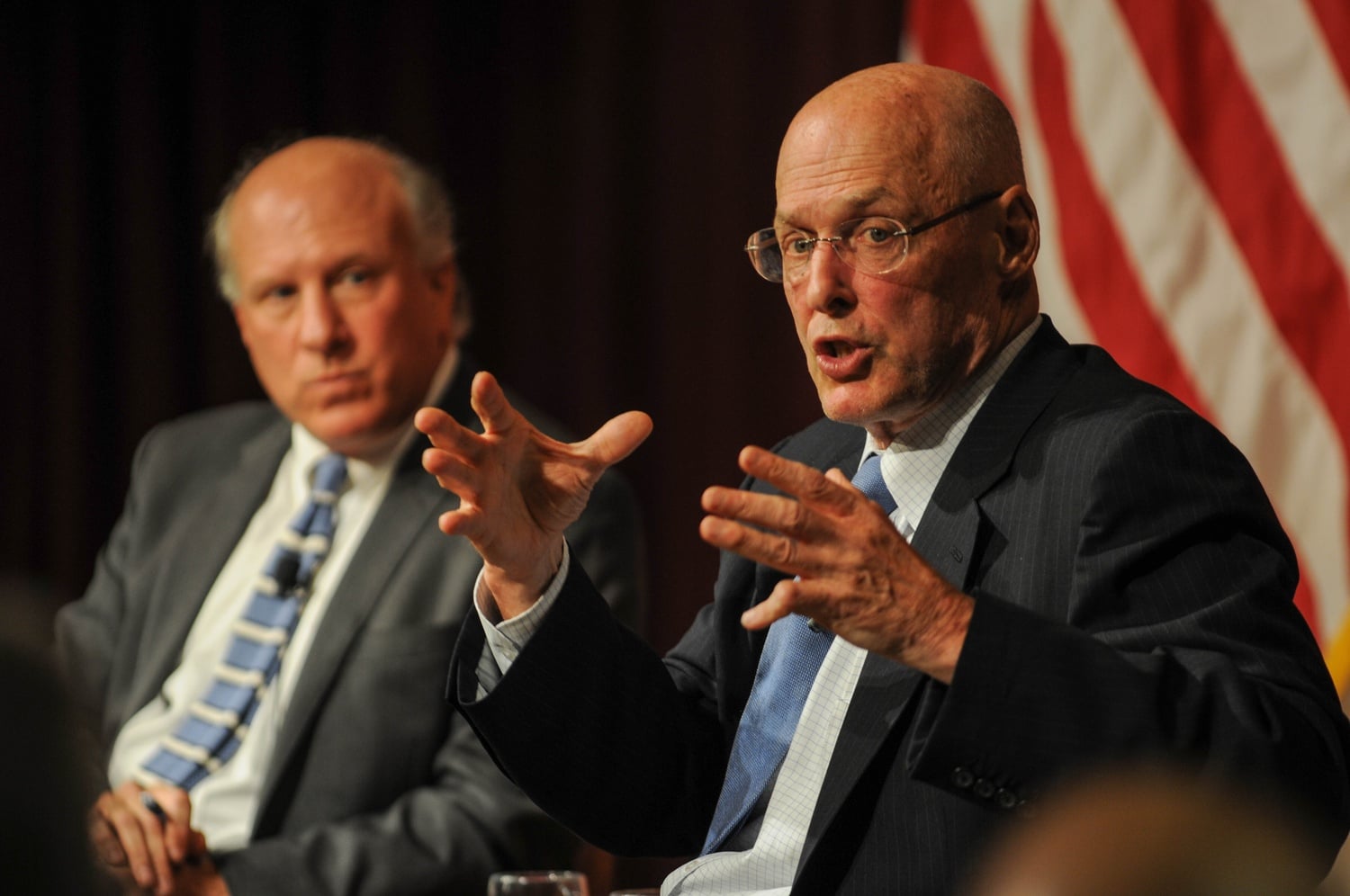 Former Secretary of the Treasury, Henry M. Paulson Jr., talks on China, climate change, and the international political economy with Harvard Business Review editor-in-chief Adi Ignatius at the JFK Forum on Wednesday. 