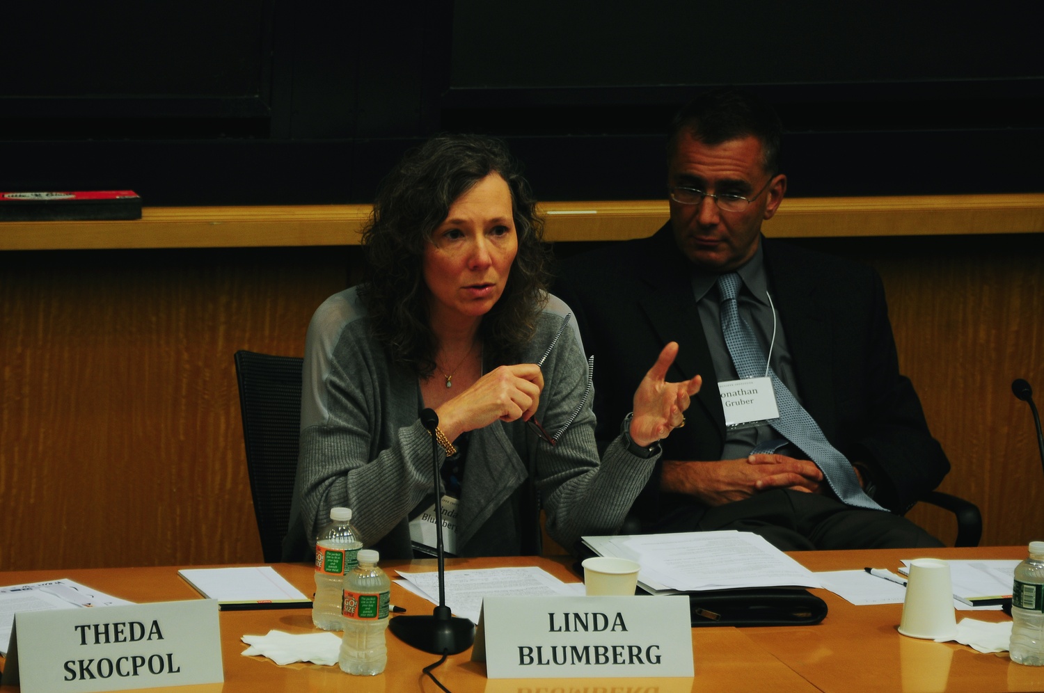 Linda J. Blumberg, a speaker at a panel "Taking Stock of Health Reform," in CGIS South Thursday afternoon, discusses Obamacare.  