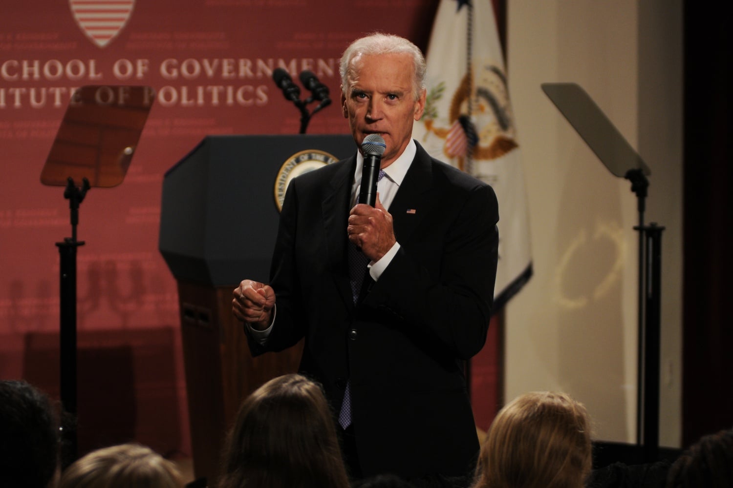 Vice President Joe Biden speaks on foreign cooperation and competition at the Institute of Politics, Thursday night. 