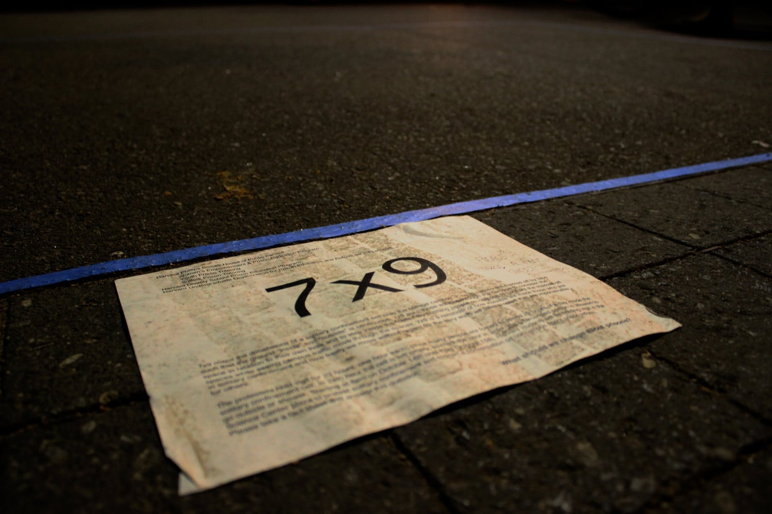 This 7 by 9 foot area in the Science Center Plaza designates the allocation of space given to those in solitary confinement in many penitentiaries. The space served as the site of a 23 hour long vigil between Tuesday and Wednesday in protest of current justice system policies.
