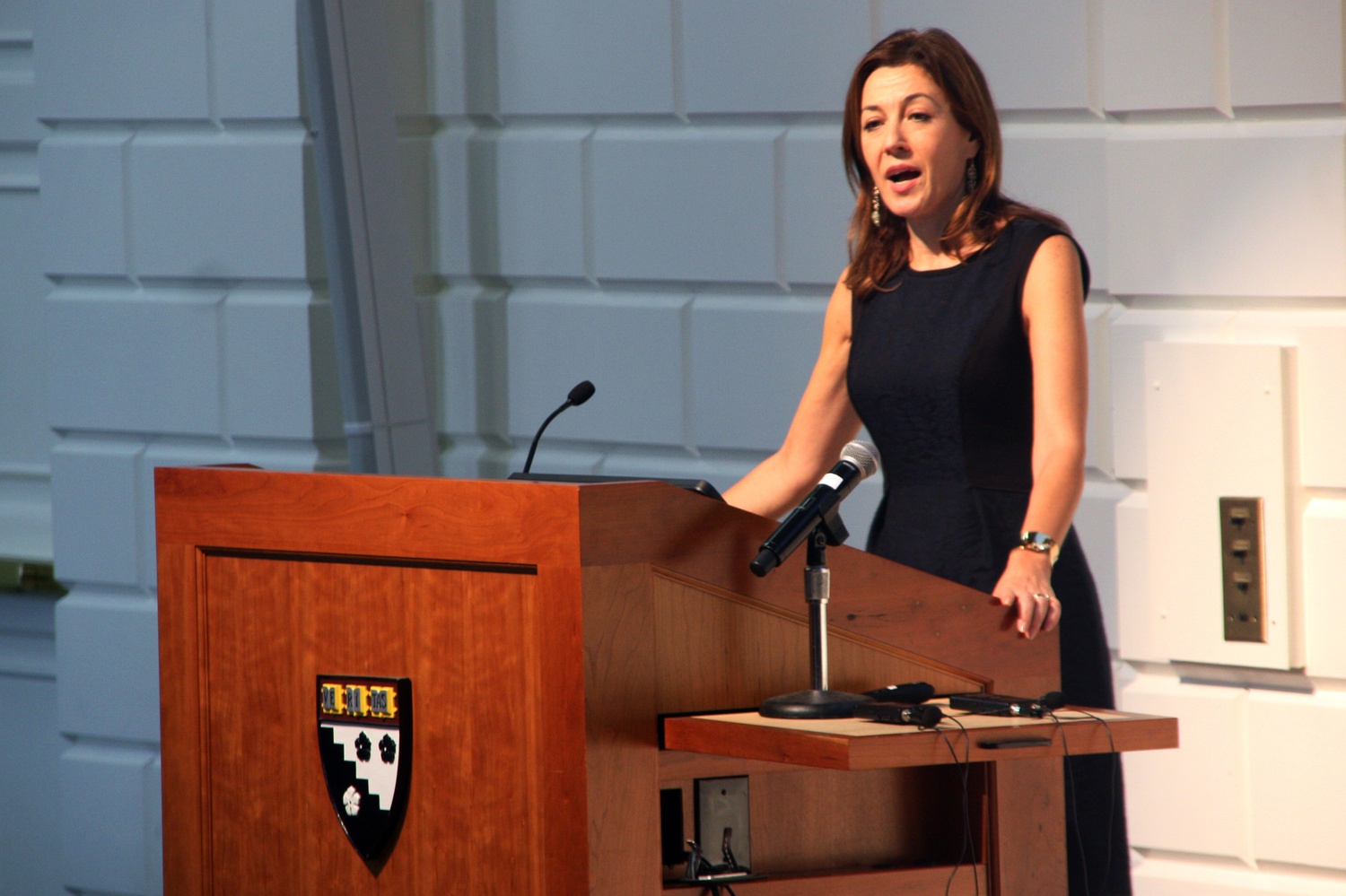 Eva A. Millona, Executive Director of the Massachusetts Immigrant and Refugee Advocacy Coalition, speaks at the Graduate School of Education on Friday morning. Millona stressed the importance of providing support to immigrant youth and encouraging them to apply for the Deferred Action for Childhood Arrivals program.