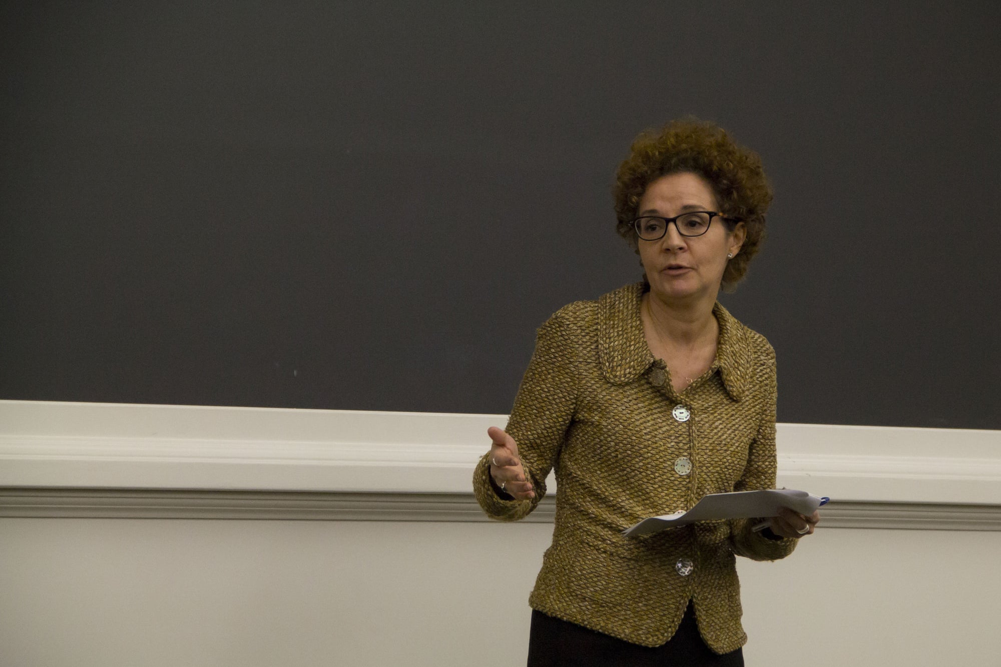 University Title IX Officer Mia Karvonides speaks at a Sexual Assault Town Hall, Monday, Oct. 20. 