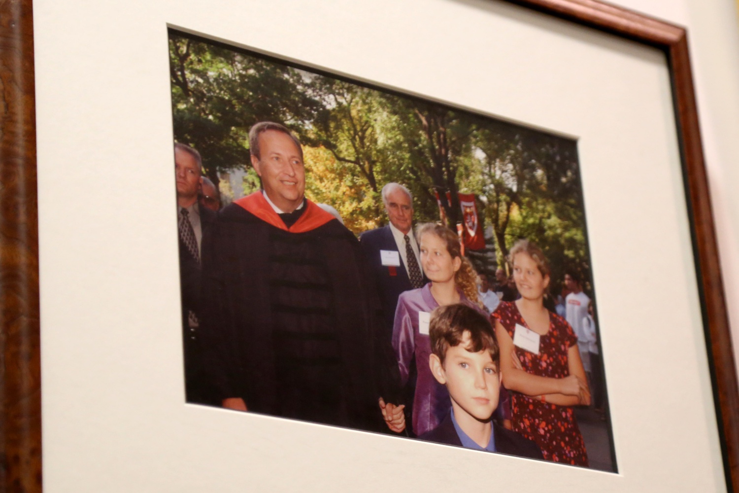 A photo of Summers and his family during his presidential induction ceremony hangs in his office at the Kennedy School.