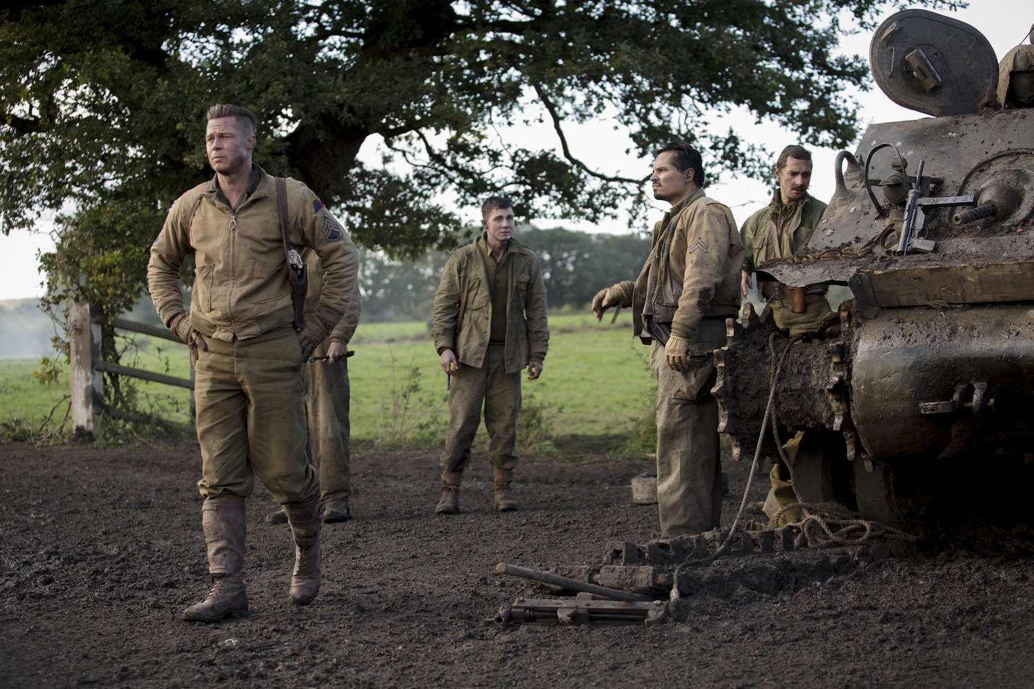 Brad Pitt, Logan Lerman, Michael Peña, and Shia LaBeouf star in David Ayer's "Fury."