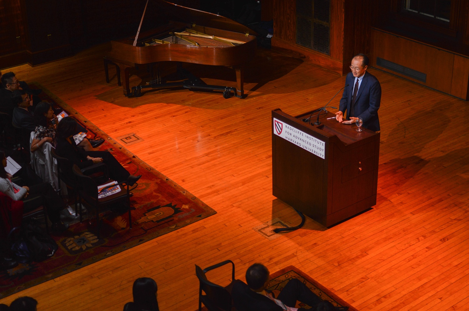 Jim Y. Kim, former president of Dartmouth and the current president of the World Bank, speaks at the Harvard Asian American Alumni Summit on Friday evening.
