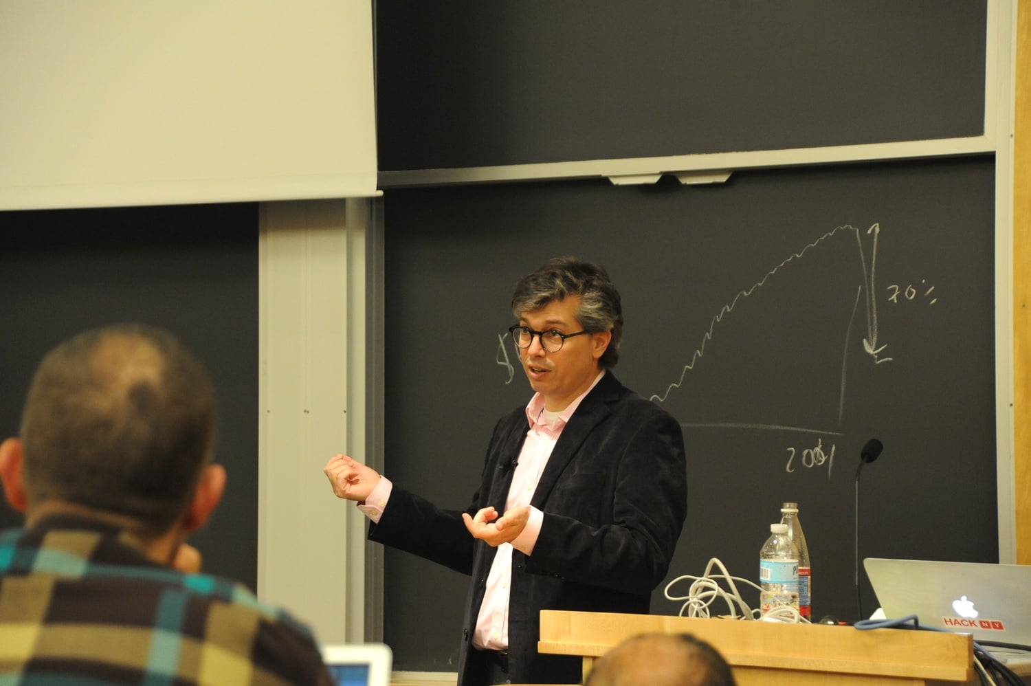 Chris Wiggins, chief data scientist at The New York Times, speaks about the development of data, from segments in the 19th century to algorithms today, in Maxwell-Dworkin G115 on Friday afternoon.