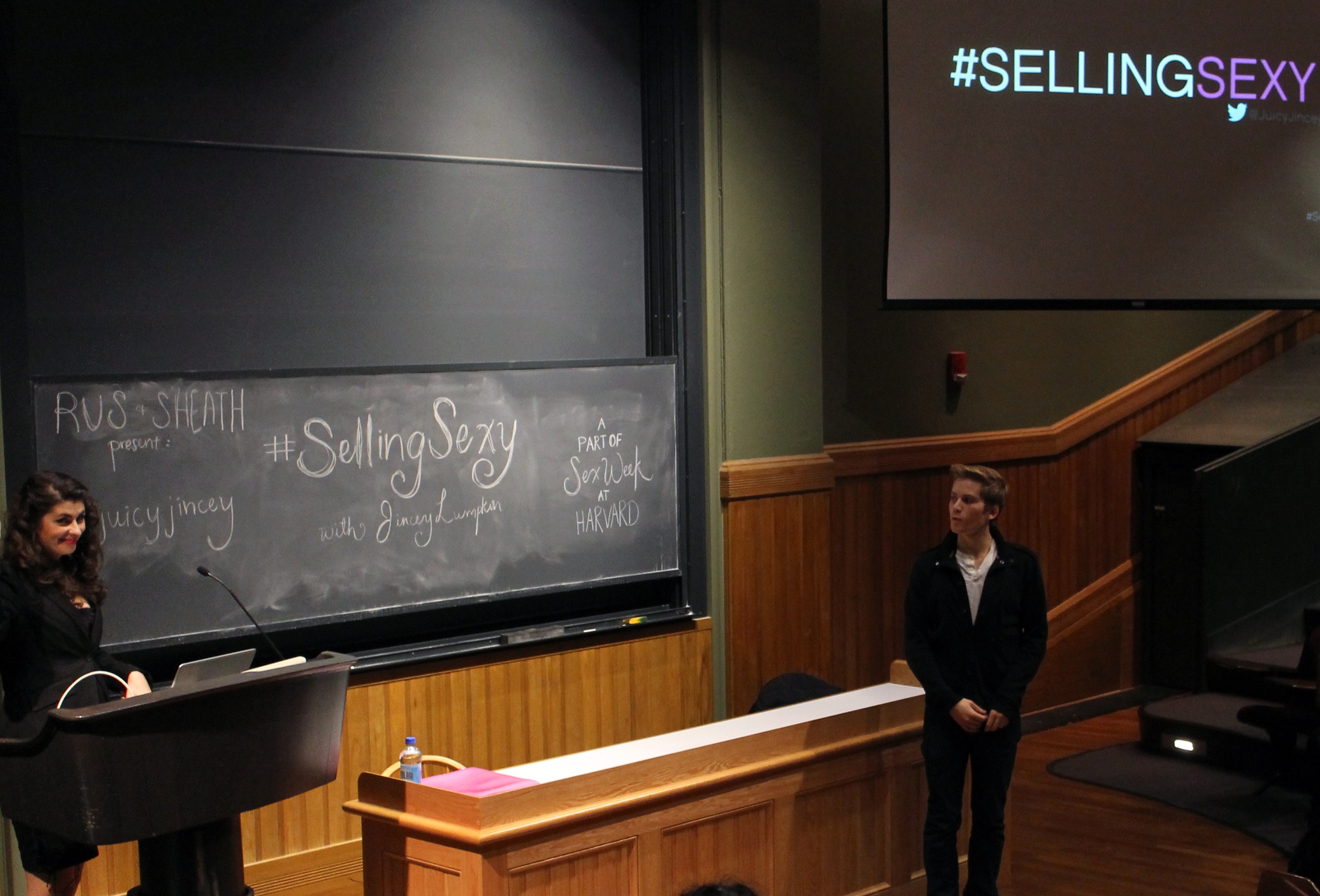 Jincey Lumpkin, founder of Juicy Pink Box, a company devoted to making porn for women, spoke about third wave feminism, porn pop culture, and the porn industry at Harvard Sex Week on Tuesday evening in Sever Hall. 