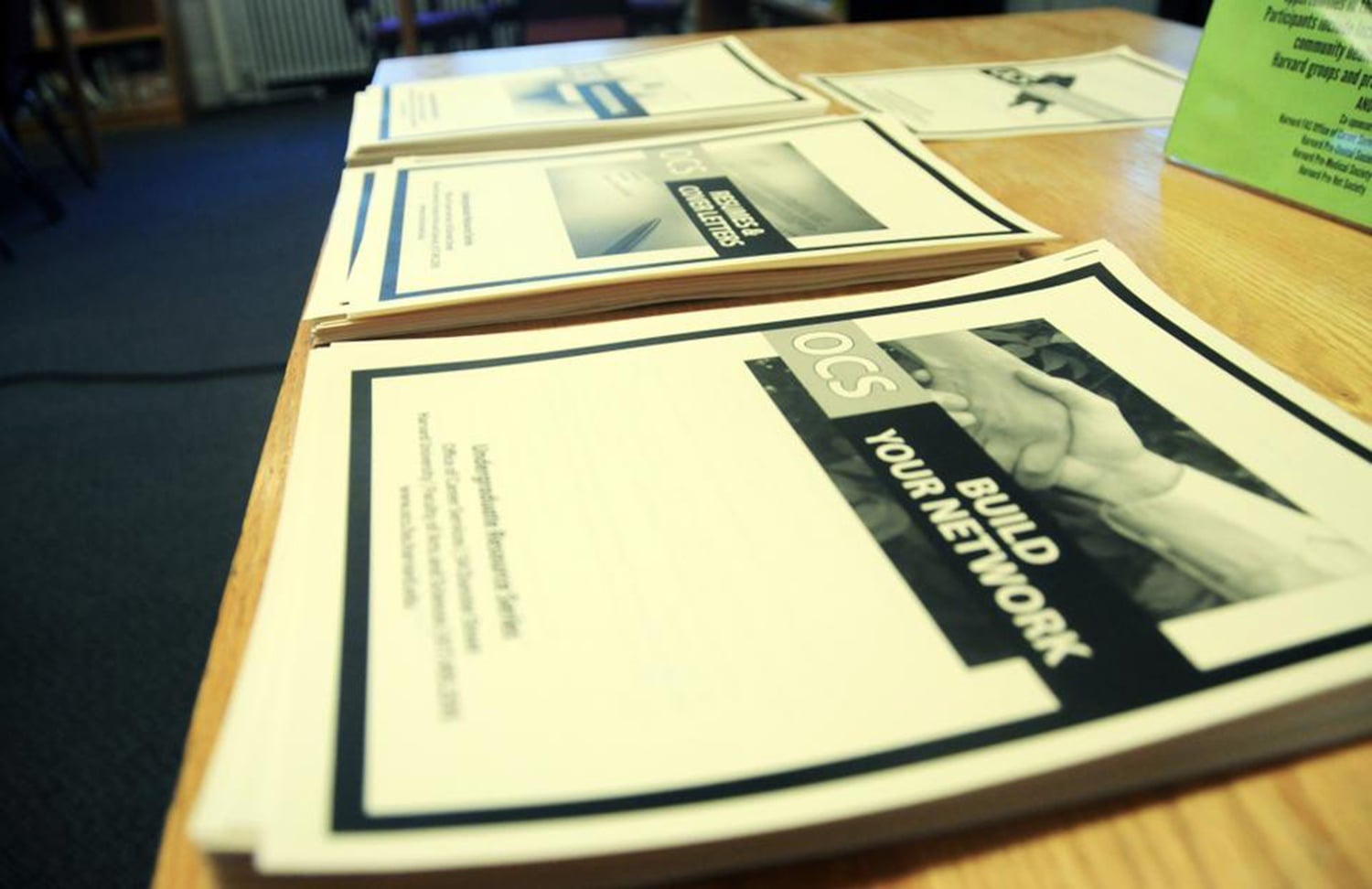 Pamphlets with networking tips were offered during a Job Search workshop at the Office of Career Services in 2011.
