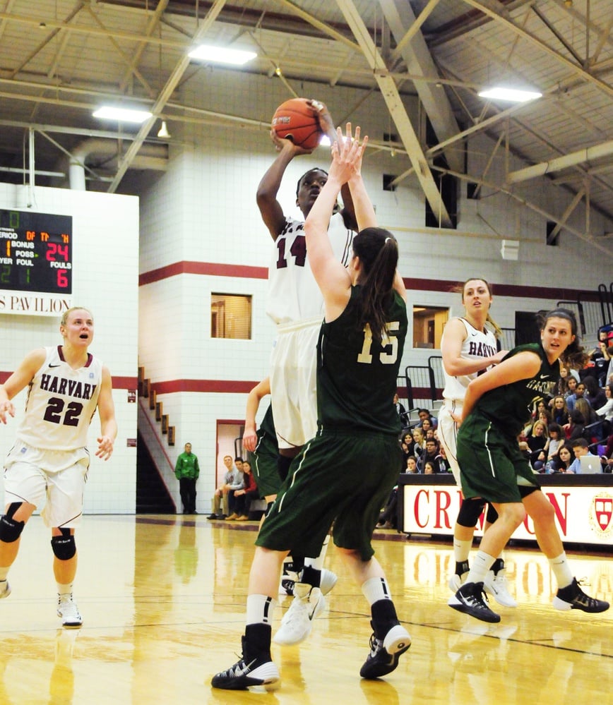 Senior forward Temi Fagbenle, shown above, earned her sixth double-double of the season against Chattanooga, but the Crimson's comeback fell short.