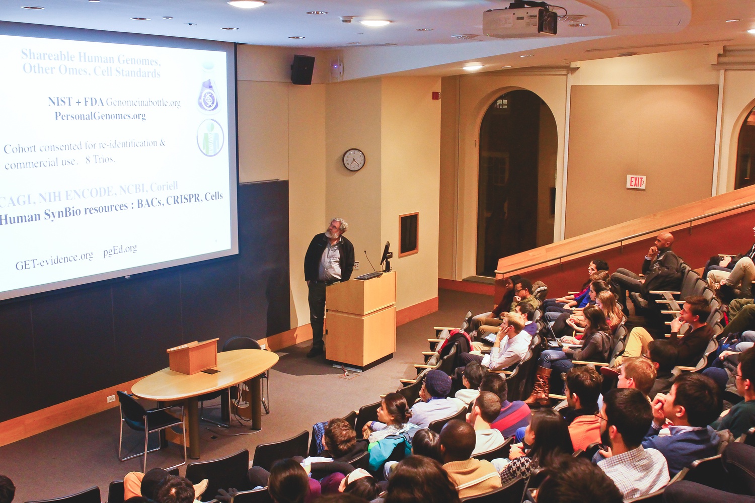 World-renowned geneticist George Church spoke about his research during the lecture "Wild Biotech," a speaker event sponsored by the new club Harvard Biotech Entrepreneurs and Wagamama held in Bolyston Hall on Tuesday evening.