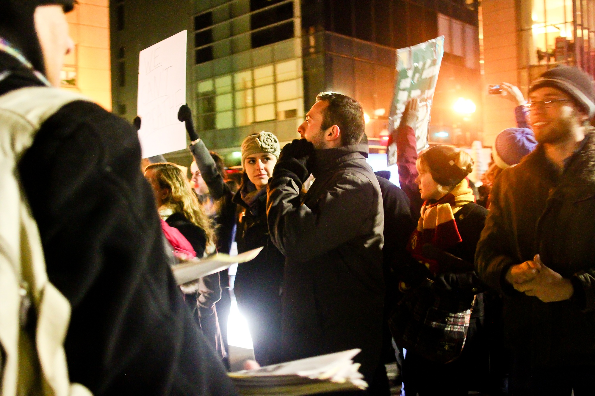 Protesters at the #EnoughIsEnough Eric Garner protest Thursday evening, including outgoing Undergraduate Council president Gus Mayopoulos '15, center.
