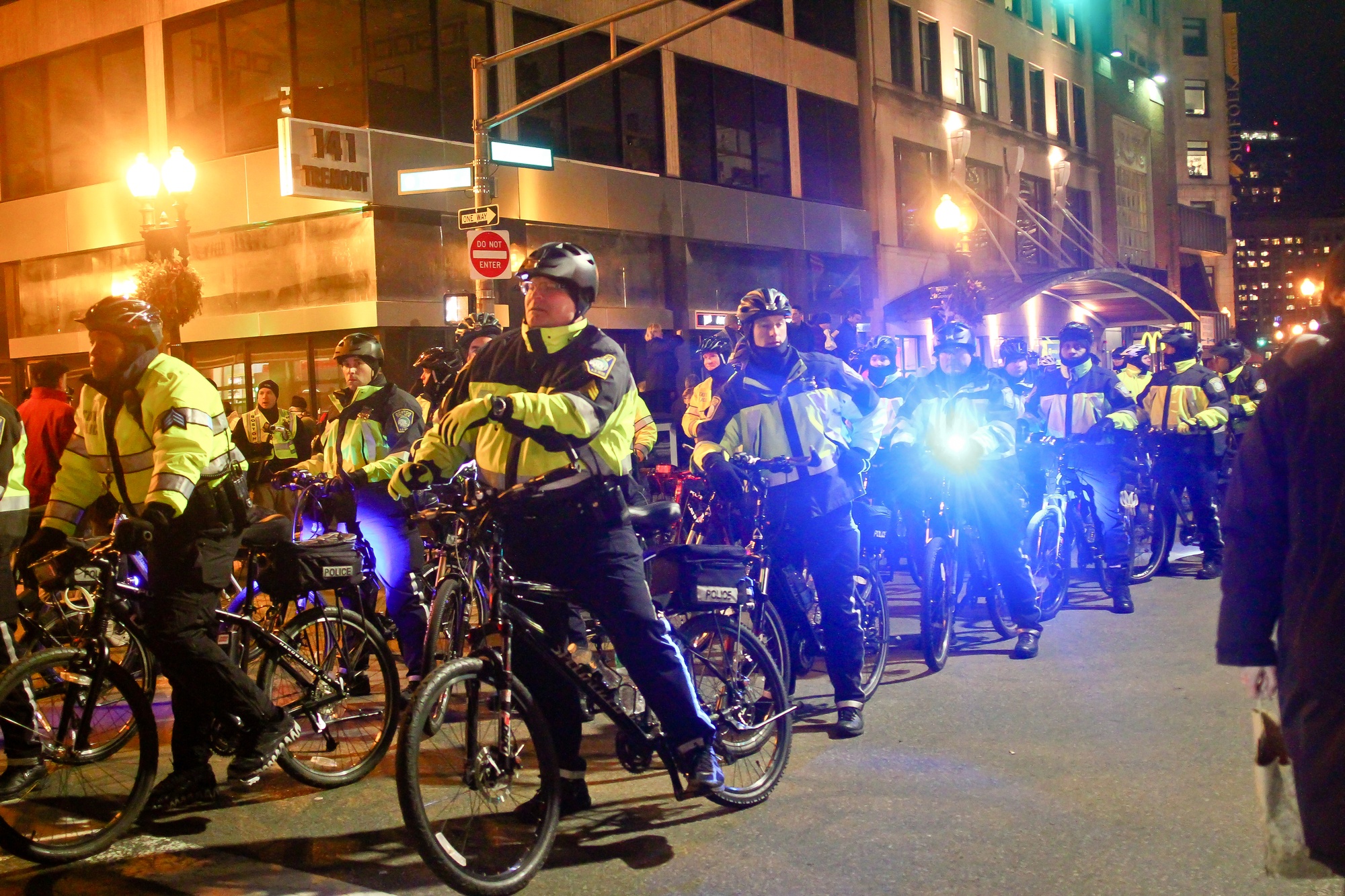 Police officers prepare for the protest.
