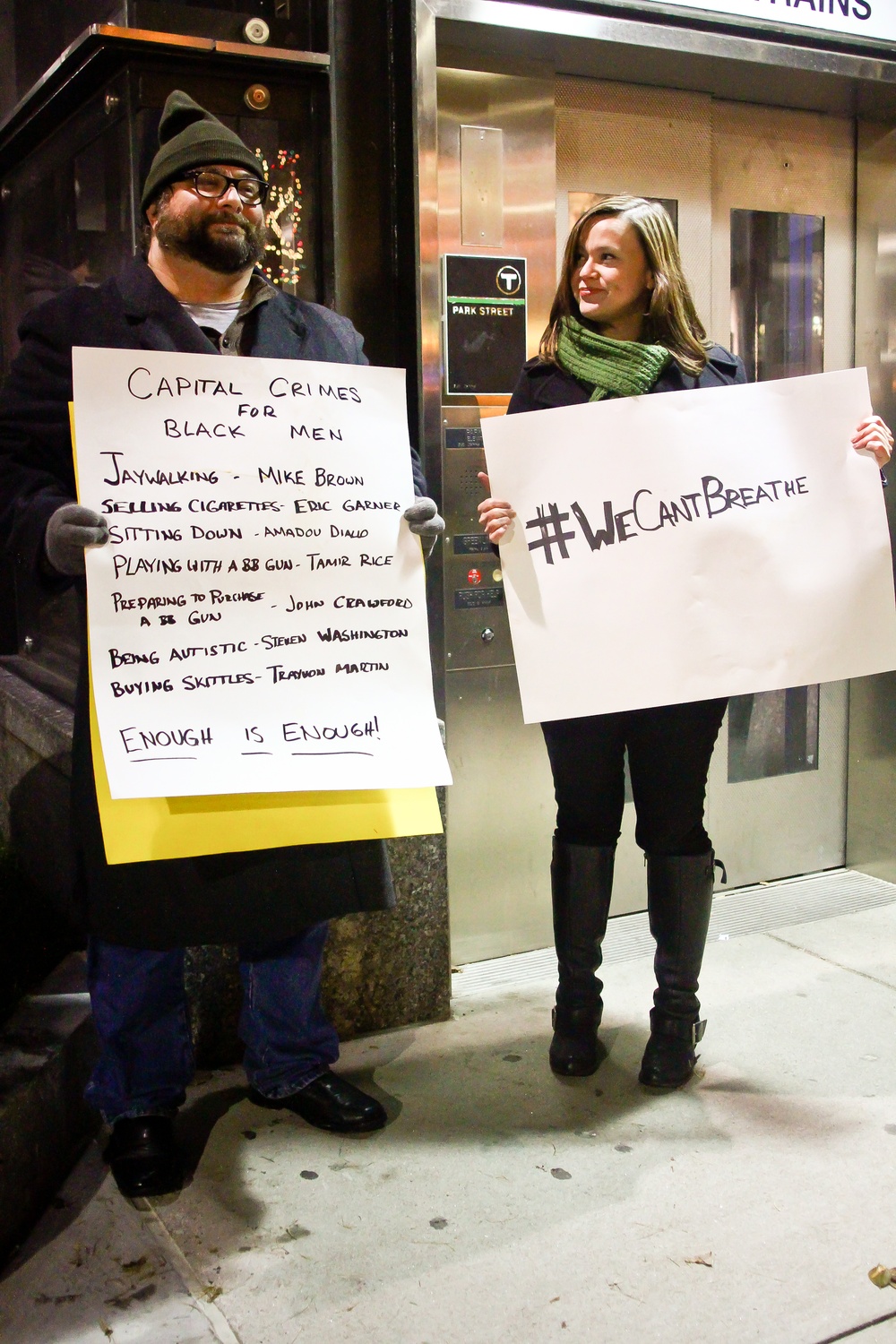 Protesters at the #EnoughIsEnough Eric Garner protest Thursday evening.