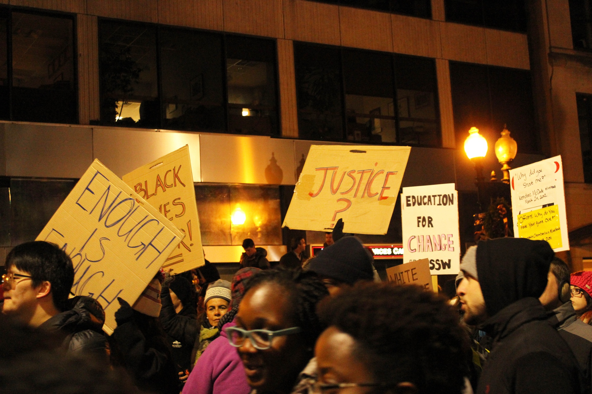 Protestors take the streets on Thursday evening.