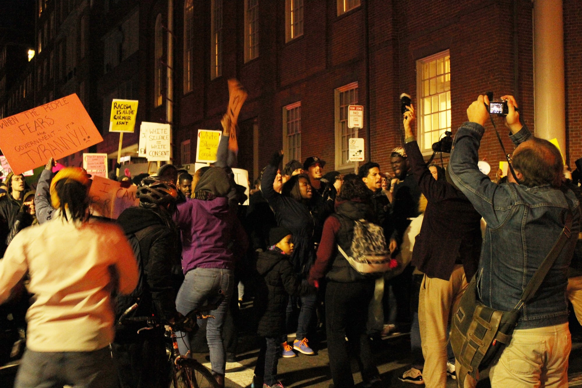 Protestors rally on Park Street.