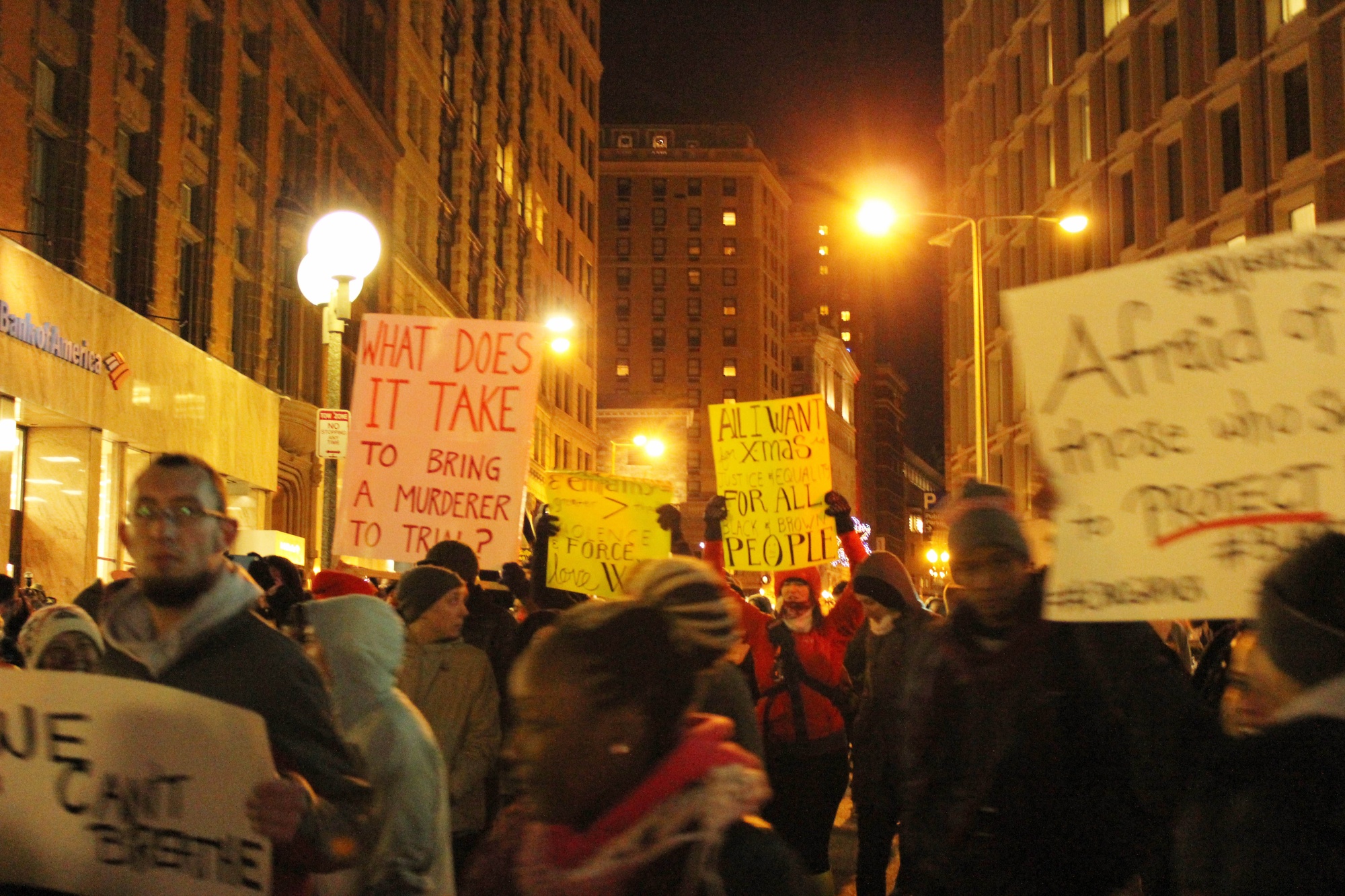 Protestors take to the streets on Thursday evening.