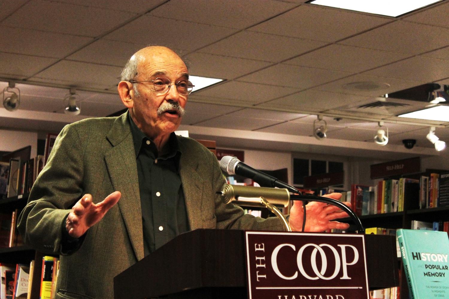 Paul A. Cohen, author of "History and Popular Memory: The Power of Story in Moments of Crisis" speaks about powerful leaders in history like Joan of Arc at the Harvard Coop Bookstore on Tuesday evening. 