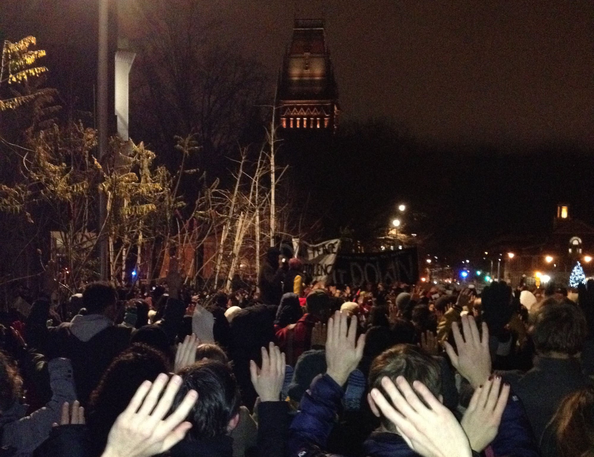 Hundreds of protesters gather in the Science Center Plaza in December to protest racial injustice.