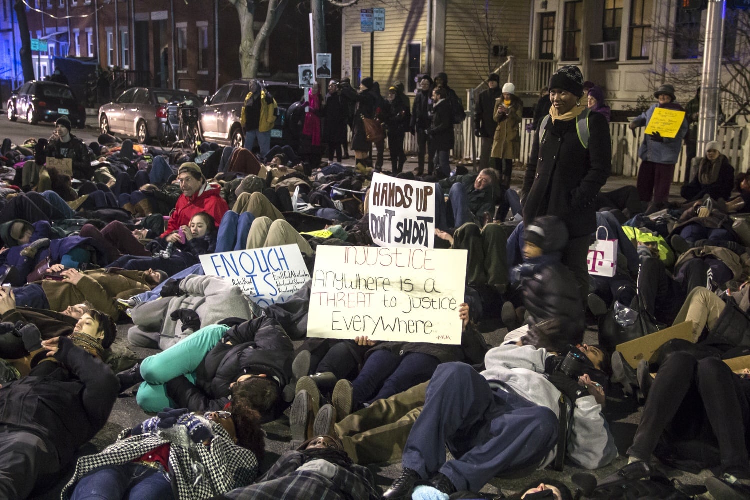 Protesters in the Black Lives Matter campaign staged die-ins around Central Square in January.