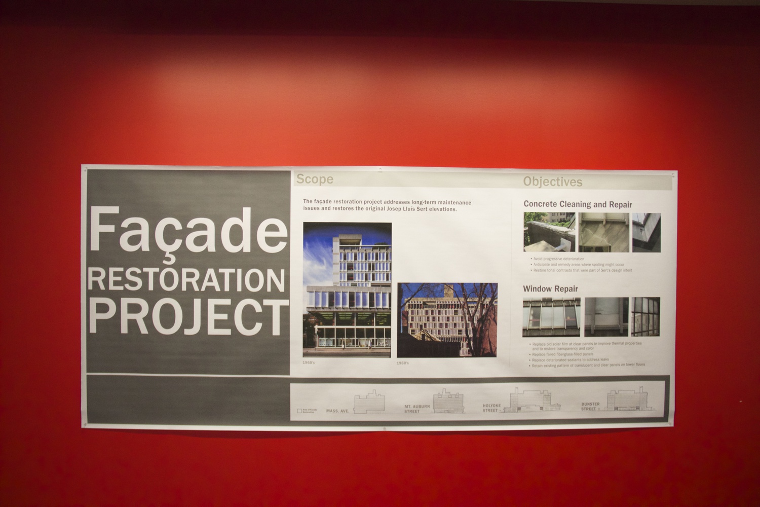 A poster displays plans for the restoration of the existing Smith Campus Center building's facade. The University held a public open house Wednesday to showcase proposed renovations to the structure.