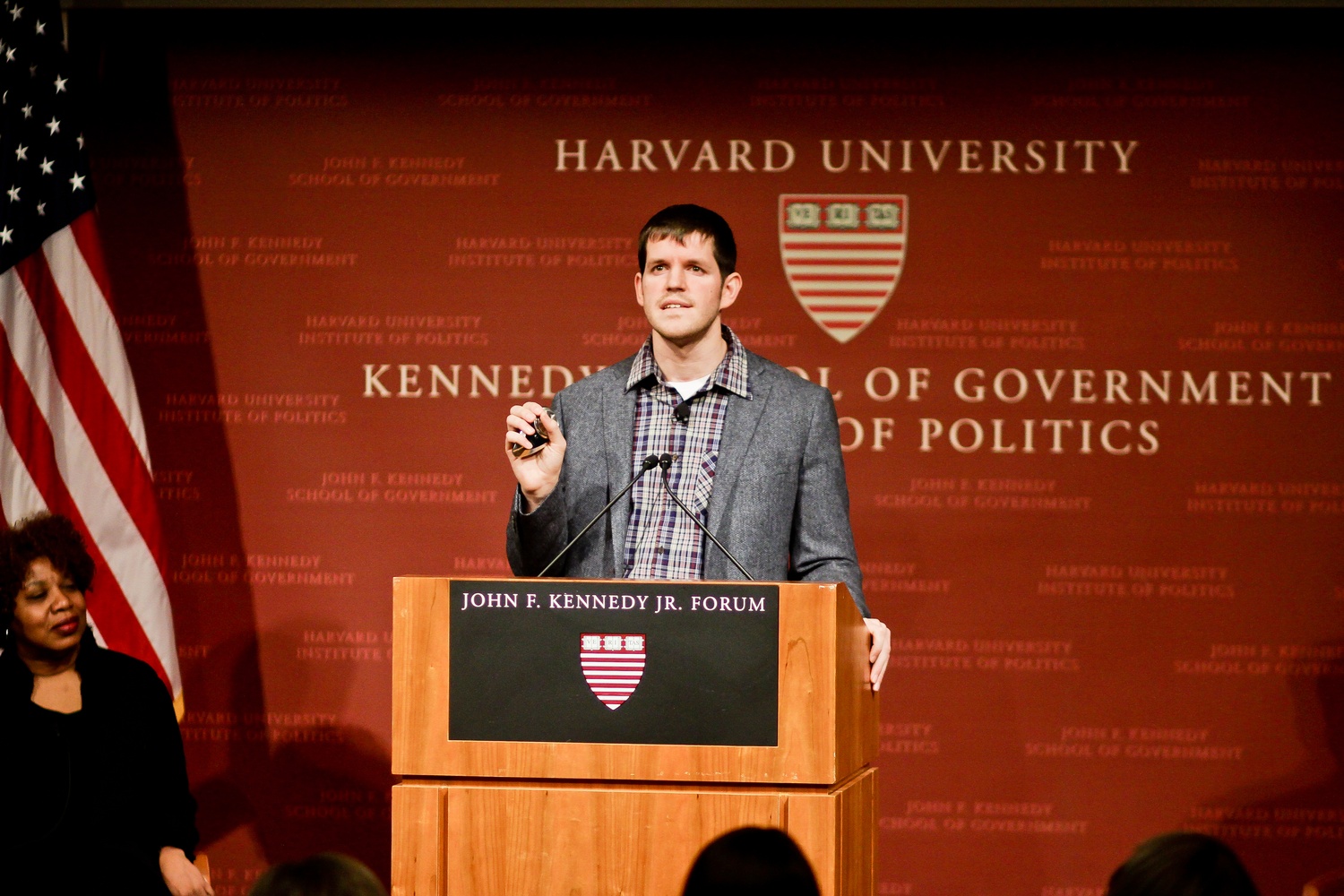Brandon Stanton, the photographer behind the blog Humans of New York, which boasts a Facebook following of over 12 million fans, speaks at the JFK Jr. Forum on the blog's origins, growth, and future on Wednesday evening.