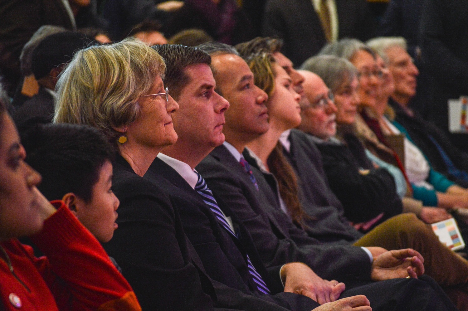 University President Drew G. Faust seated next to Boston Mayor Martin J. Walsh at the opening of the Harvard Ed Portal at its new location in Allston in 2015.