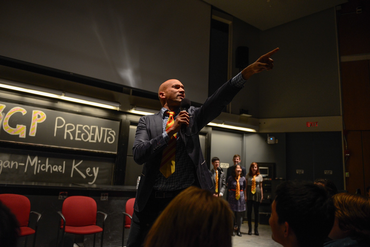 Keegan-Michael Key calls on members of the audience for trigger words for one of his improvisational monologues.