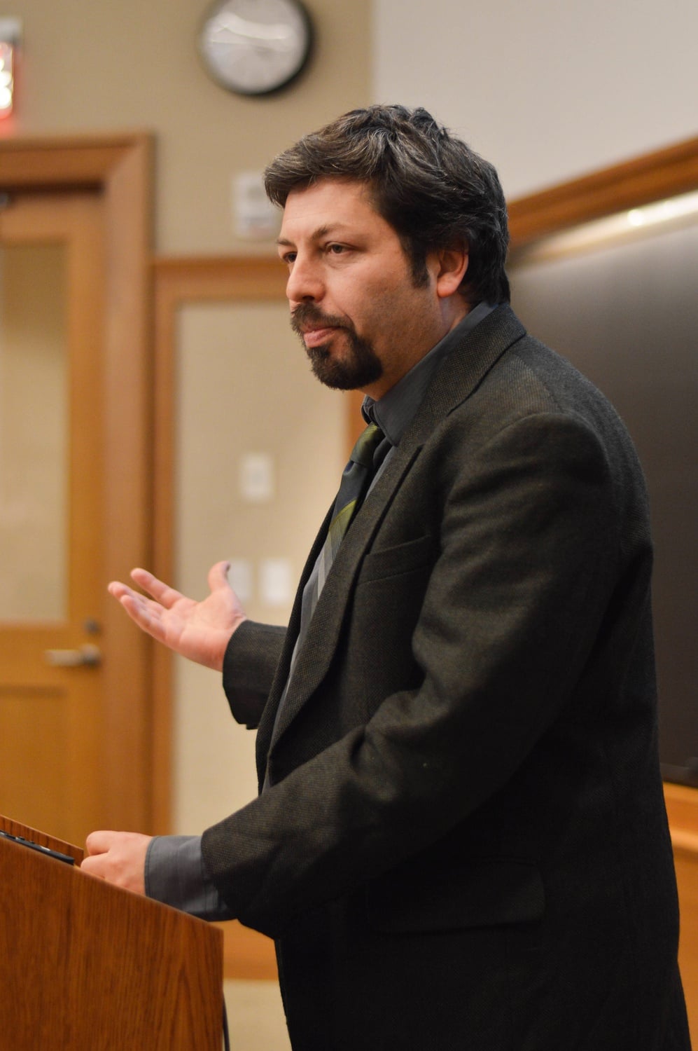 Nir Eyal, an associate professor at Harvard Medical School, speaks of nudge theory and its applications on public health at Wasserstein Hall, Harvard Law School. The presentation was part of a larger panel discussion on the ethical, legal, and public health issues surrounding vaccines. 