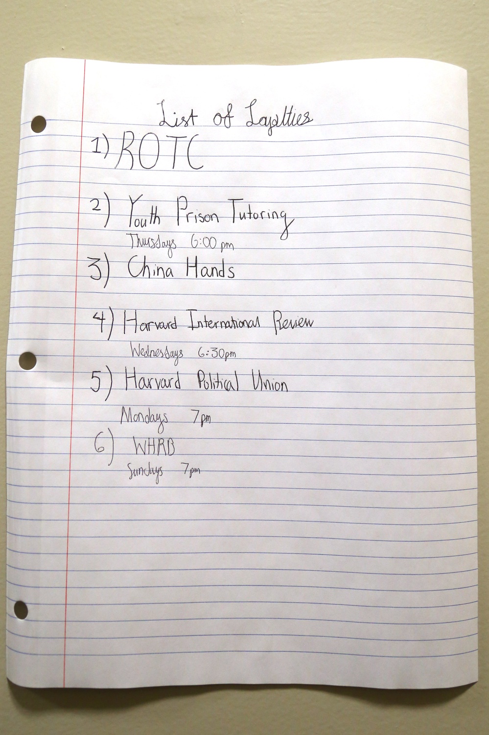 Nathan L. Williams ’18 keeps a priority list in his dorm room. When asked about ROTC, he explained, "What else would be more, more important?"