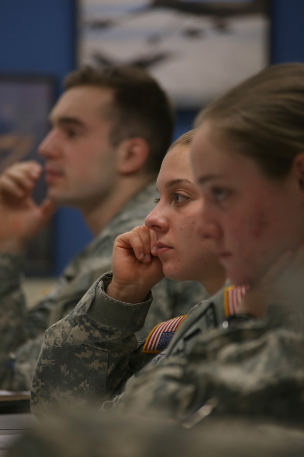 Charley M. Falletta ’16 listens during Army ROTC’s weekly leadership lab on Wednesday, Feb. 18.
