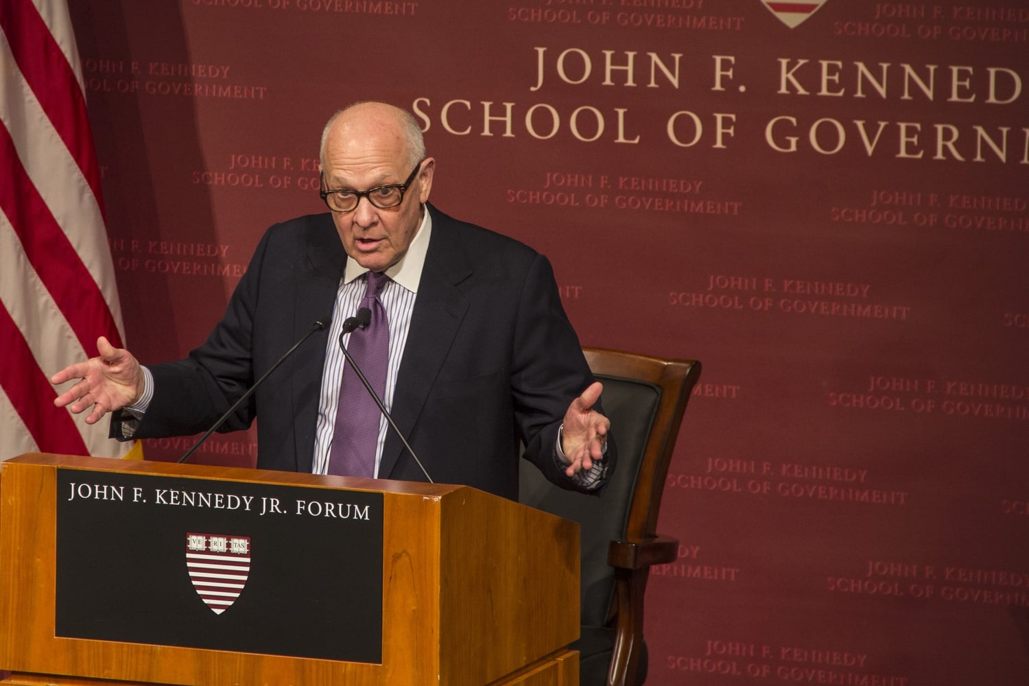 Alex S. Jones, the director of the Shorenstein Center on Media, Politics, and Public Policy, moderates the annual Goldsmith Awards in Political Journalism celebrating works that encourage improved debate about public service and government. Jones, who will retire in July, moderated the awards for the last time as the director of the Shorenstein Center. 
