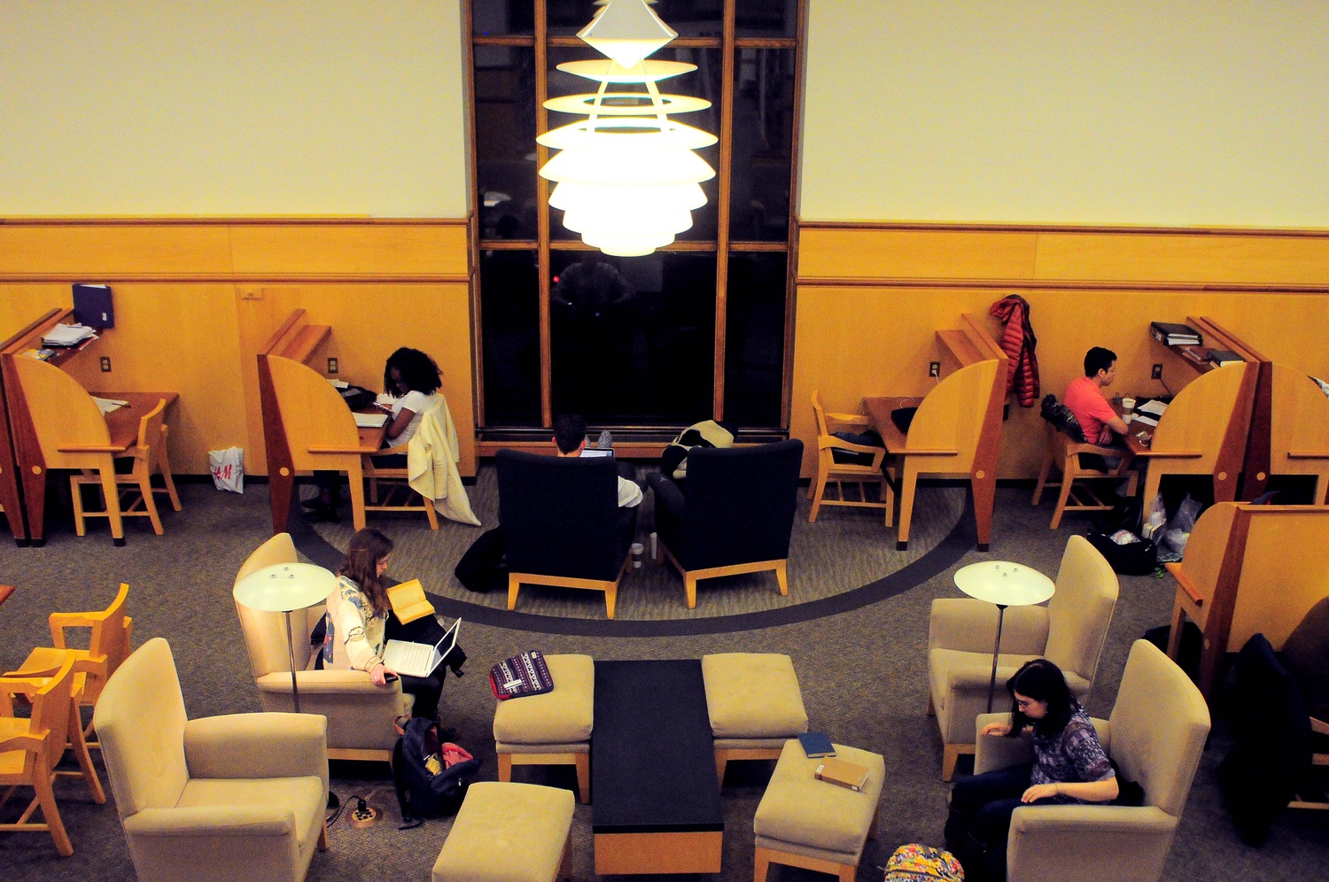 The first floor work area of Lamont library was quiet on Wednesday evening as people studied. The weeks leading up to Spring Break can be especially busy for some students as midterm season reaches its peak. 