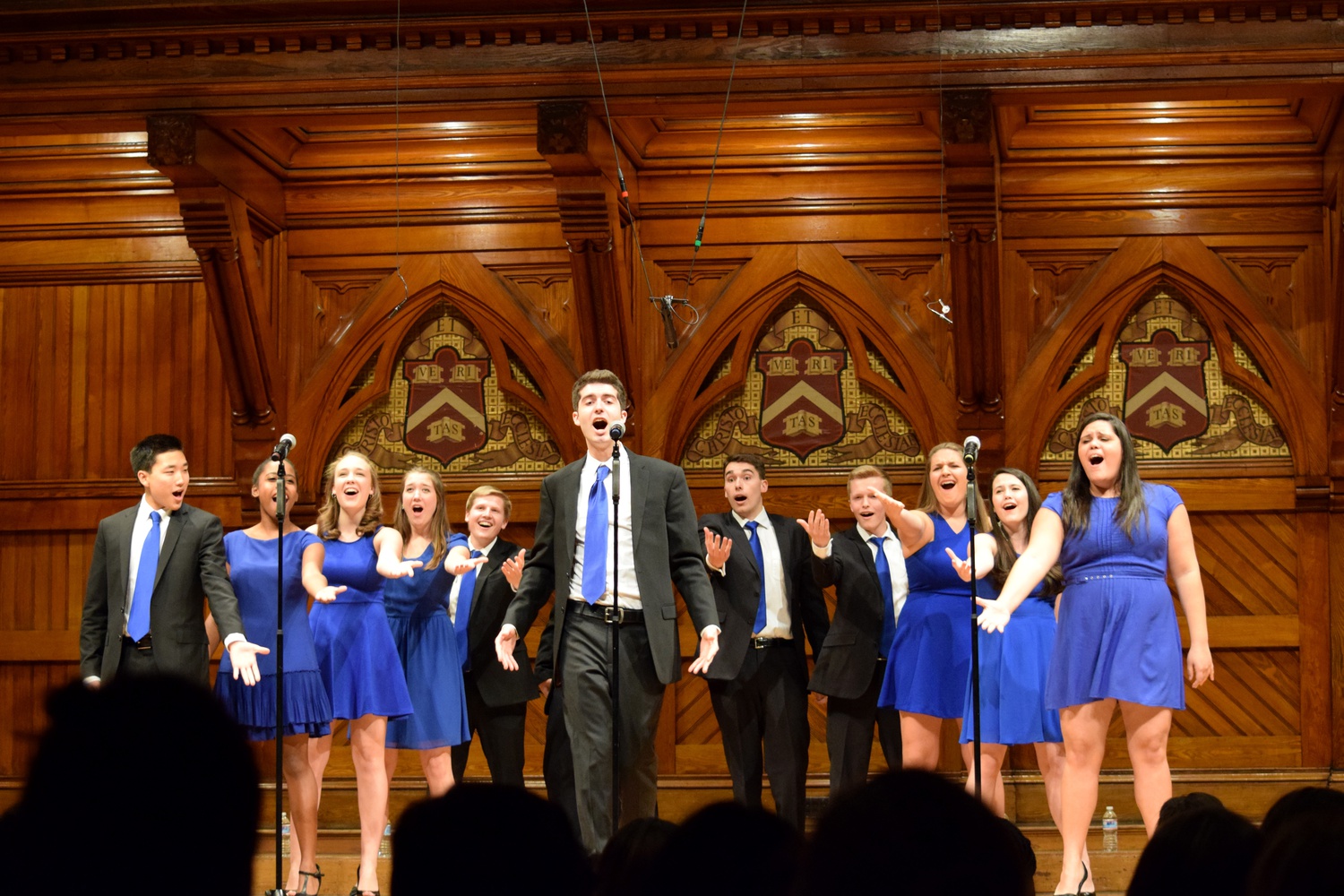 Trevor J. Byrne '17 of the Harvard Callbacks steps forward for a solo during a performance Saturday night. The Callbacks and the Din & Tonics hosted a joint a capella jam entitled "Callbacks SnoweDin."