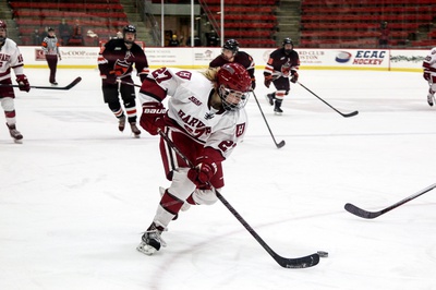 Cover image for December 5, 2014 - Harvard 3, Princeton 0: Crimson freshman forward Karly Heffernan had an assist in the second period of the Harvard win.