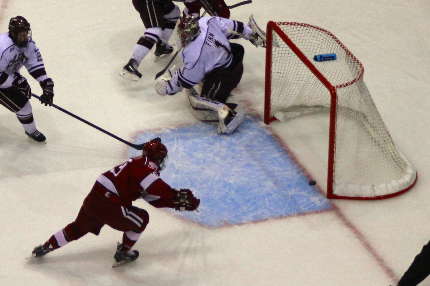 Junior forward Jimmy Vesey scores the first goal of the game in the first period, tying the ECAC tournament goal scoring record in the process.