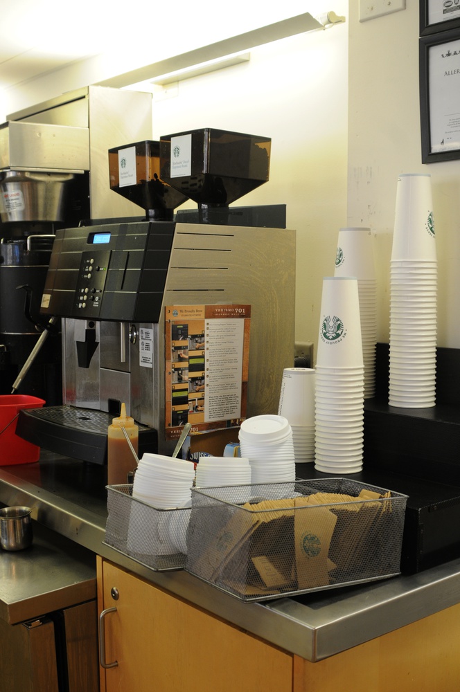 Employees of Lamont Cafe use this machine to make all the drinks served to students and other customers.  