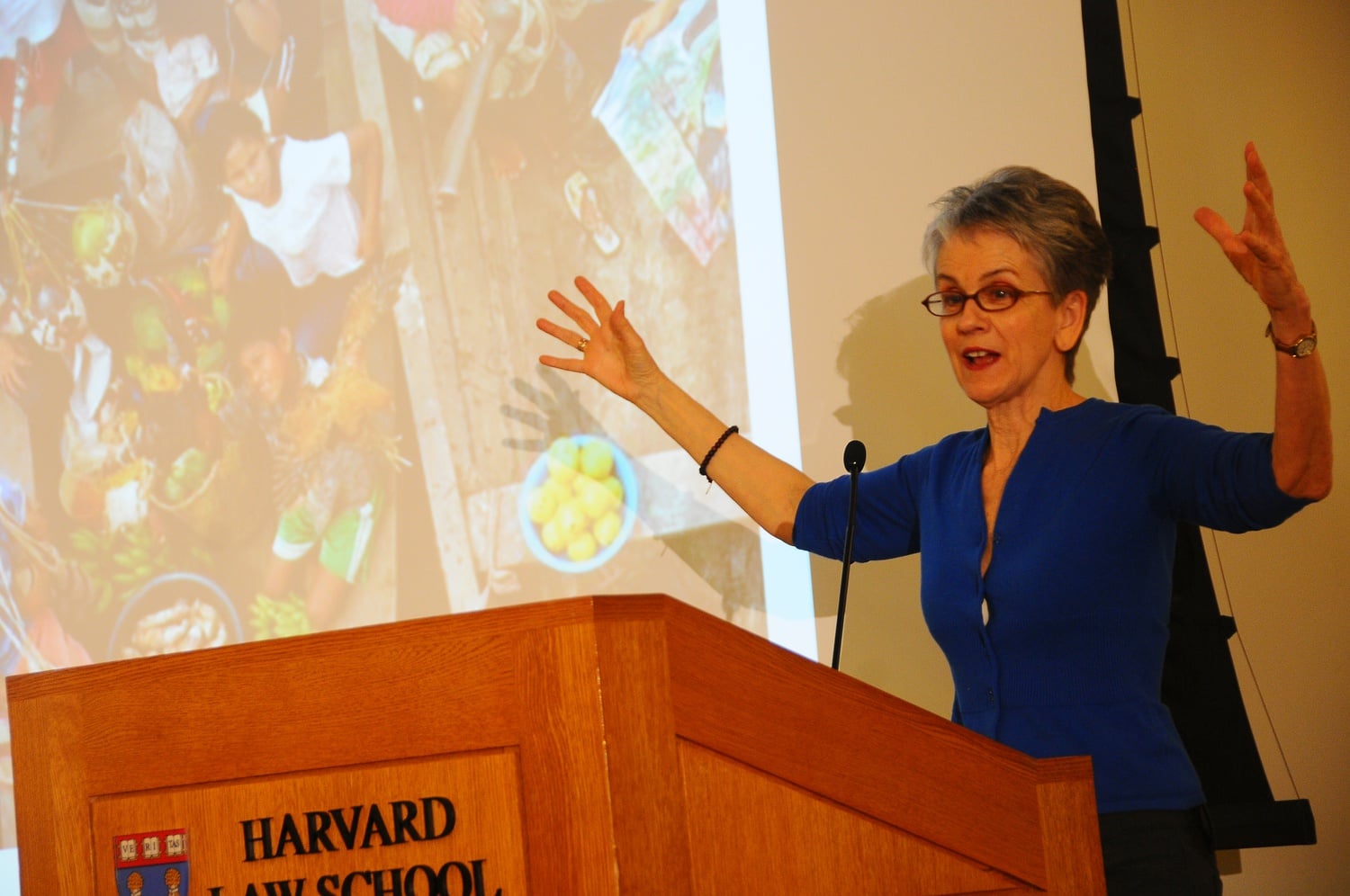 Francis M. Lappé, author of “Diet for a Small Planet” and cofounder of the Small Planet Institute, speaks at “Just Food?” about the human right to food and what various world governments have to done to help combat malnutrition. The two-day forum on justice in the food system was a collaboration of the Harvard Food Law Society and Food Literacy Project as part of Food Better.