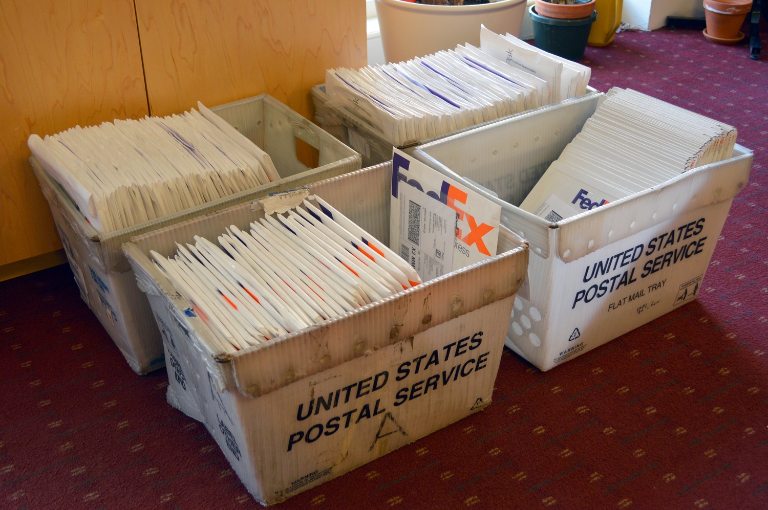 Acceptance letters for international students admitted to the Harvard Class of 2019 wait to be mailed Tuesday afternoon.  
